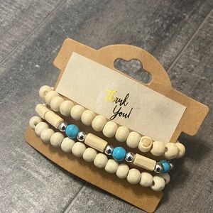 Three-Piece Stackable Bead Bracelet Set - Ivory & Turquoise Accent